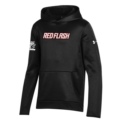 Under Armour Youth Black Fleece Hoodie-Northeast Conference Saint Francis University Red Flash Wordmark