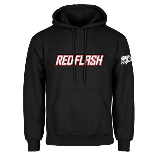 Black Fleece Hoodie-Northeast Conference Saint Francis University Red Flash Wordmark