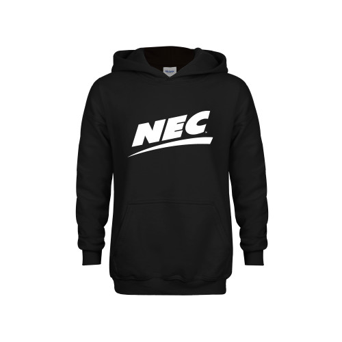 Youth Black Fleece Hoodie-Northeast Conference NEC Flat Mark