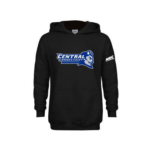 Youth Black Fleece Hoodie-Northeast Conference Central Connecticut Primary Mark
