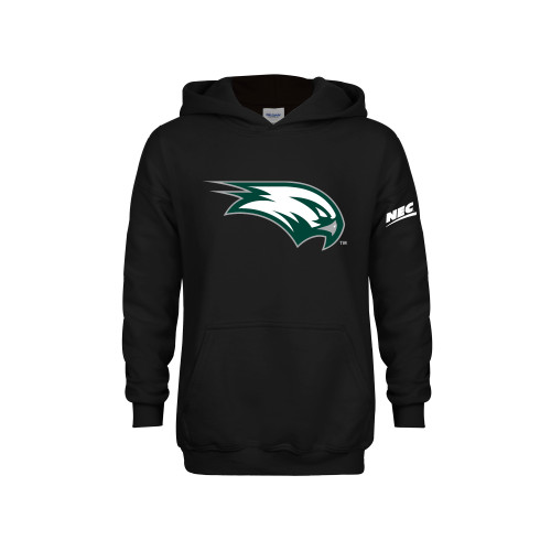 Youth Black Fleece Hoodie-Northeast Conference Wagner College Mascot Mark