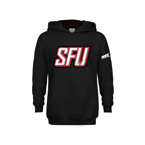 Youth Black Fleece Hoodie-Northeast Conference Saint Francis University Primary Mark