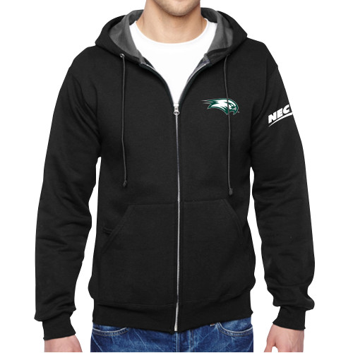 Black Fleece Full Zip Hoodie-Northeast Conference Wagner College Mascot Mark