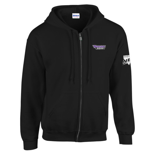 Black Fleece Full Zip Hoodie-NEC Stonehill Skyhawks Wordmark
