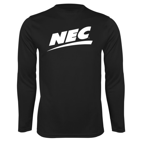 Black Performance Long Sleeve Shirt-Northeast Conference NEC Flat Mark