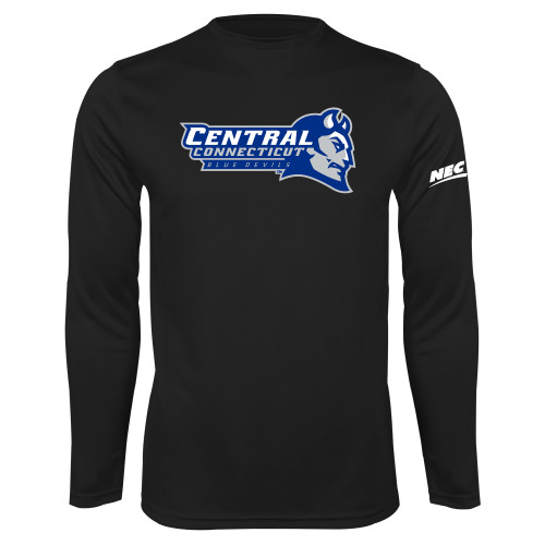 Black Performance Long Sleeve Shirt-Northeast Conference Central Connecticut Primary Mark