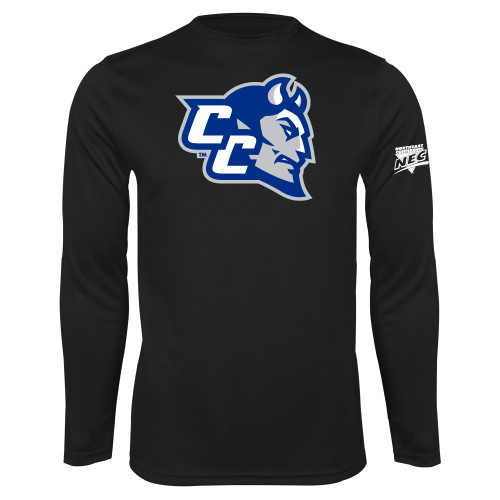 Black Performance Long Sleeve Shirt-Northeast Conference Central Connecticut CC Mascot Mark