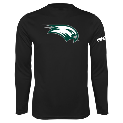 Black Performance Long Sleeve Shirt-Northeast Conference Wagner College Mascot Mark