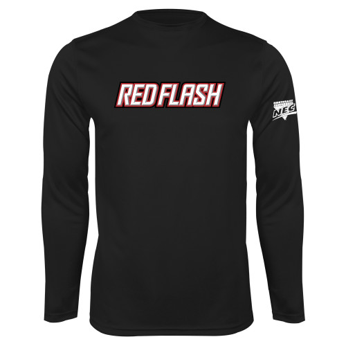 Black Performance Long Sleeve Shirt-Northeast Conference Saint Francis University Red Flash Wordmark