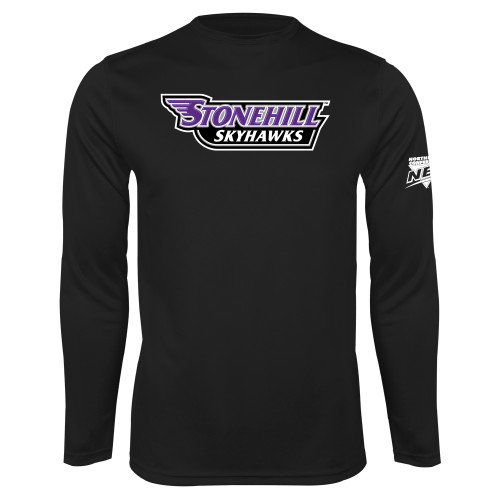Black Performance Long Sleeve Shirt-NEC Stonehill Skyhawks Wordmark