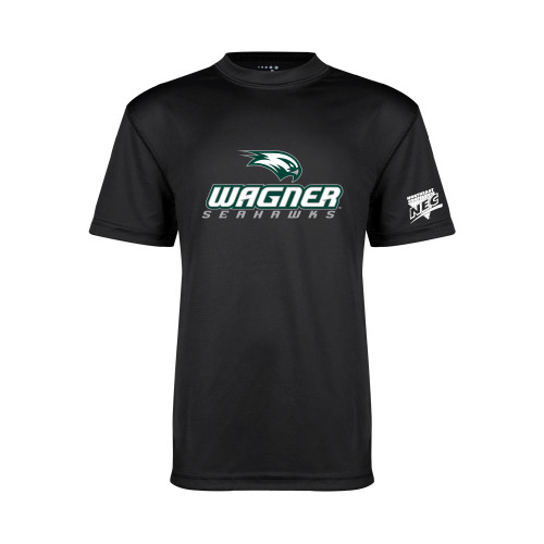 Youth Performance Black Tee-Northeast Conference Wagner College Wagner Seahawks Stacked Mark