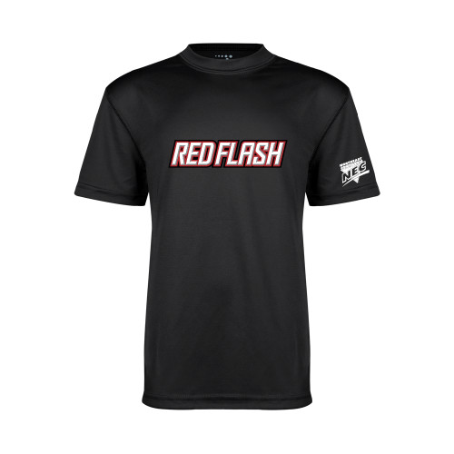 Youth Performance Black Tee-Northeast Conference Saint Francis University Red Flash Wordmark