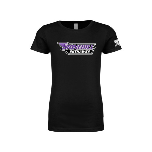 Next Level Girls Black Fashion Fit T Shirt-NEC Stonehill Skyhawks Wordmark