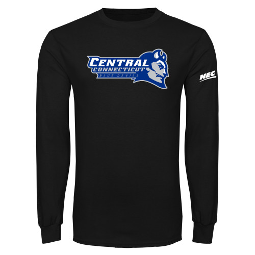 Black Long Sleeve T Shirt-Northeast Conference Central Connecticut Primary Mark