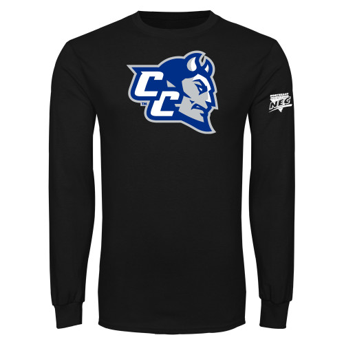 Black Long Sleeve T Shirt-Northeast Conference Central Connecticut CC Mascot Mark