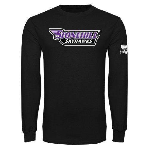Black Long Sleeve T Shirt-NEC Stonehill Skyhawks Wordmark