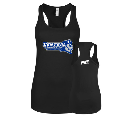 Next Level Womens Black Racerback Tank -Northeast Conference Central Connecticut Primary Mark