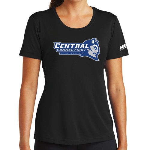 Womens Black Performance Tee-Northeast Conference Central Connecticut Primary Mark