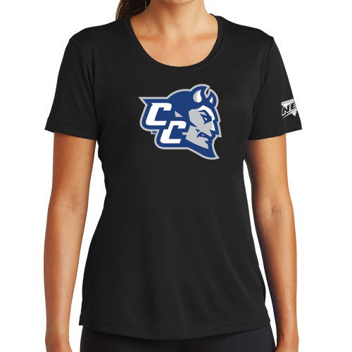 Womens Black Performance Tee-Northeast Conference Central Connecticut CC Mascot Mark