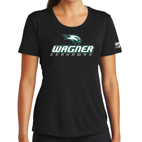 Womens Black Performance Tee-Northeast Conference Wagner College Wagner Seahawks Stacked Mark
