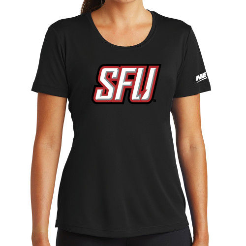 Womens Black Performance Tee-Northeast Conference Saint Francis University Primary Mark