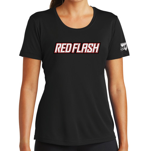 Womens Black Performance Tee-Northeast Conference Saint Francis University Red Flash Wordmark