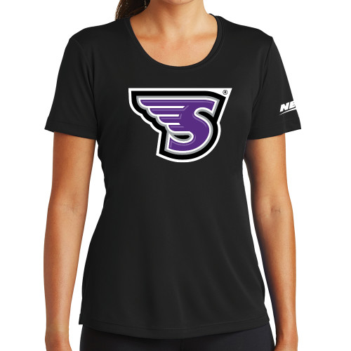 Womens Black Performance Tee-NEC Stonehill S