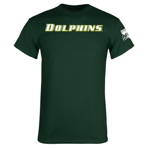 Dark Green T Shirt-NEC Le Moyne Dolphins Flat Wordmark