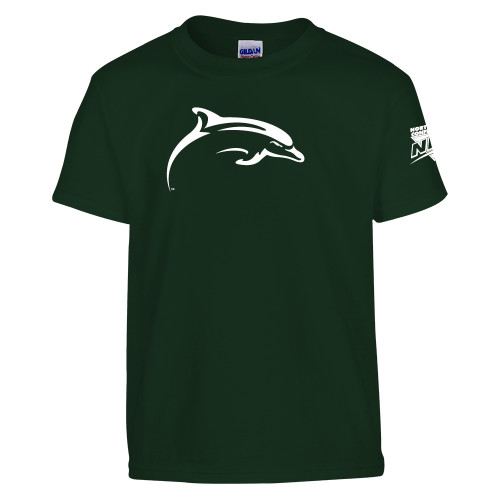 Youth Dark Green T Shirt-NEC Le Moyne Dolphins Mascot Icon