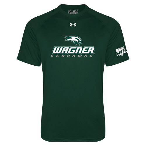 Under Armour Dark Green Tech Tee-Northeast Conference Wagner College Wagner Seahawks Stacked Mark