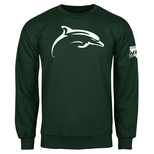 Dark Green Fleece Crew-NEC Le Moyne Dolphins Mascot Icon