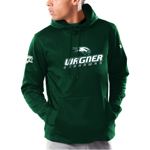 Under Armour Dark Green Armour Fleece Hoodie-Northeast Conference Wagner College Wagner Seahawks Stacked Mark