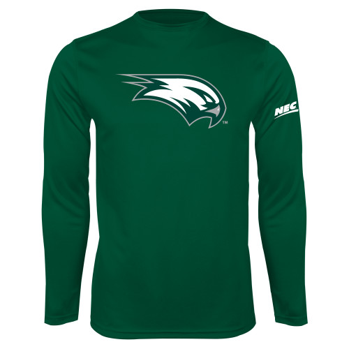 Dark Green Performance Long Sleeve Shirt-Northeast Conference Wagner College Mascot Mark