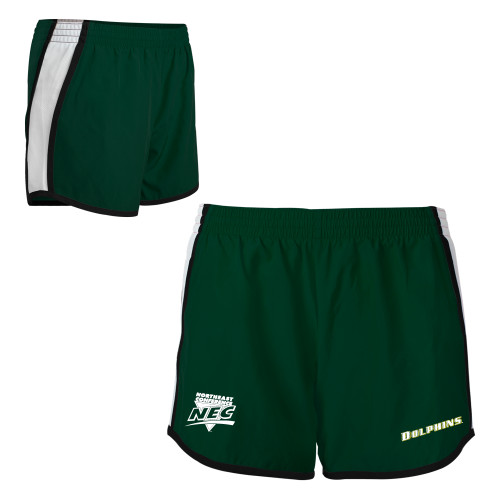 Womens Dark Green/White Team Short-NEC Le Moyne Dolphins Flat Wordmark