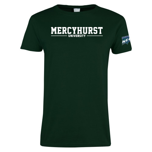 Womens Dark Green Short Sleeve Tee-Mercyhurst University Wordmark