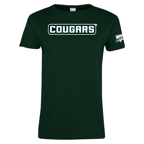 Womens Dark Green Short Sleeve Tee-Cougars Wordmark
