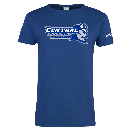 Womens Royal Short Sleeve Tee-Northeast Conference Central Connecticut Primary Mark