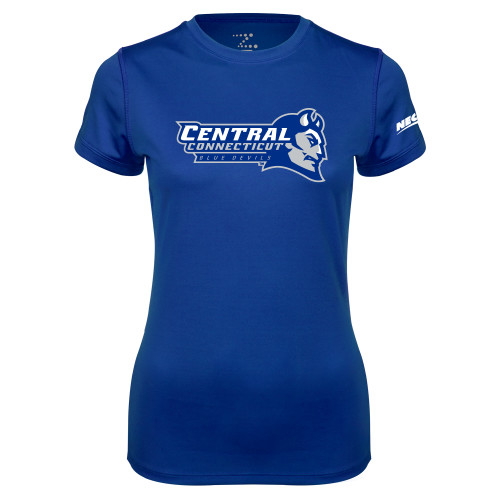 Womens Royal Performance Tee-Northeast Conference Central Connecticut Primary Mark