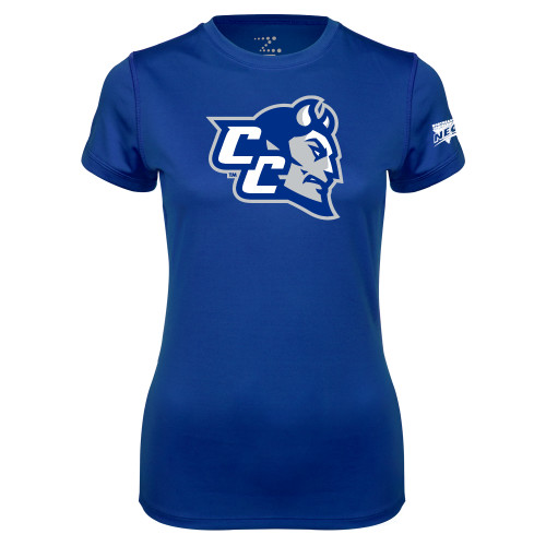Womens Royal Performance Tee-Northeast Conference Central Connecticut CC Mascot Mark