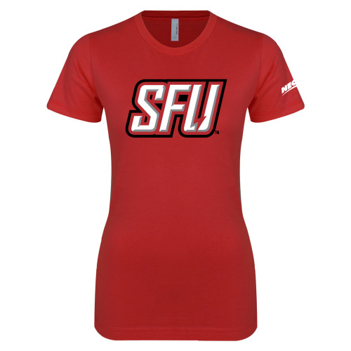 Next Level Womens Red Boyfriend Tee-Northeast Conference Saint Francis University Primary Mark