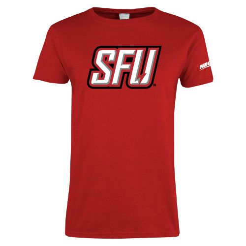 Womens Short Sleeve Red Tee-Northeast Conference Saint Francis University Primary Mark