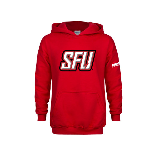 Youth Red Fleece Hoodie-Northeast Conference Saint Francis University Primary Mark