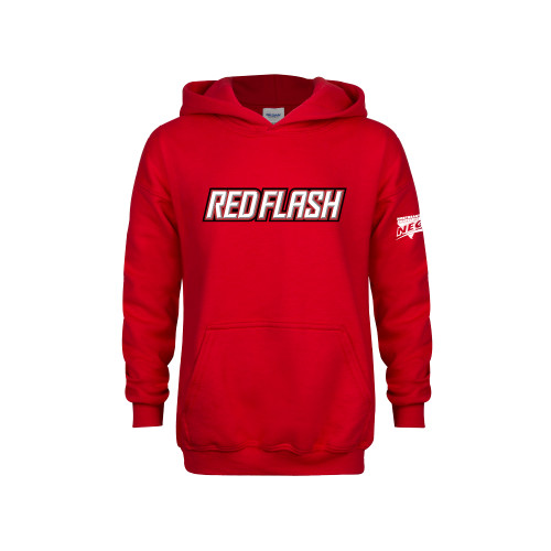 Youth Red Fleece Hoodie-Northeast Conference Saint Francis University Red Flash Wordmark