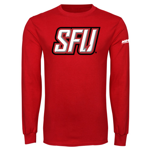 Red Long Sleeve T Shirt-Northeast Conference Saint Francis University Primary Mark