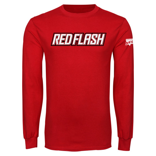 Red Long Sleeve T Shirt-Northeast Conference Saint Francis University Red Flash Wordmark