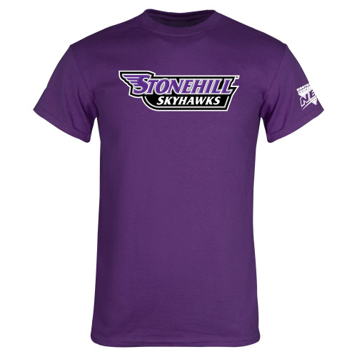 Purple T Shirt-NEC Stonehill Skyhawks Wordmark