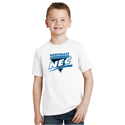 Youth White T Shirt-Northeast Conference NEC Full Mark
