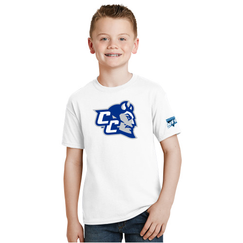 Youth White T Shirt-Northeast Conference Central Connecticut CC Mascot Mark