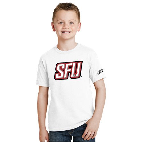 Youth White T Shirt-Northeast Conference Saint Francis University Primary Mark