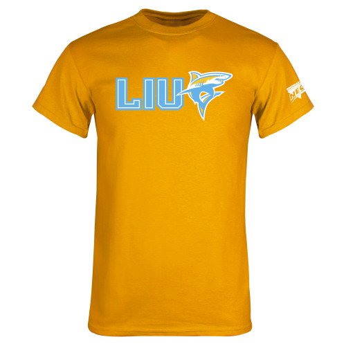 Gold T-Shirt-Northeast Conference Long Island University LIU with Mascot Flat